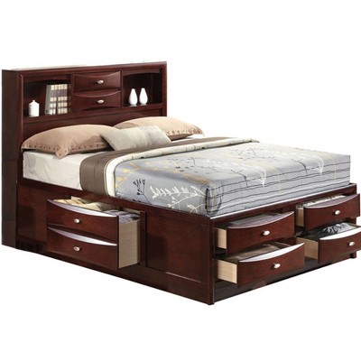 Espresso King Wood Storage Bed with Bookcase Headboard