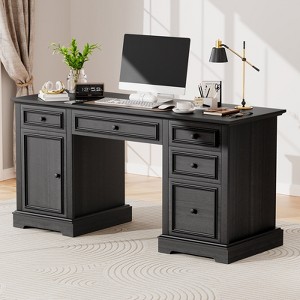 Vipbear 60" Rustic Executive Desk,Wood Computer Office Desk with Drawers & Cabinet, Large Capacity Home Office Desk Workstation for Home,Study,Work - 1 of 4