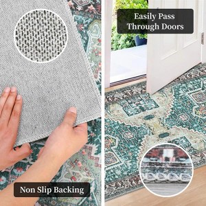 Modern Thin Rug Oriental Floral Carpet Design for Living Room Bedroom Dorm Kitchen Contemporary Decor - Non Slip, Machine Washable - 1 of 4