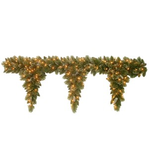 National Tree Company Pre-Lit Artificial Christmas Garland, Green, Glittery Bristle Pine, White Lights, With Pine Cones, Plug In,6 Feet - 1 of 3