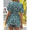 Womens Floral Tops Deep V Neck Daisy Pelpum Blouse with Batswing Sleeve Mock Tunic Tops Empire Waist Hide Belly Tunic Blouse,Daisy Green - S - 3 of 4