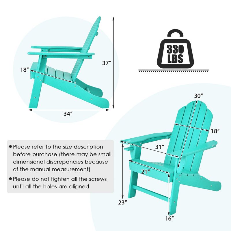 Costway Patio Adirondack Chair Weather Resistant Garden Deck W/Cup Holder White\Black\Grey\Turquoise, 4 of 9