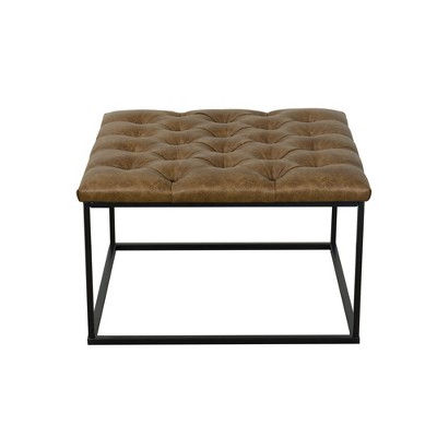 Draper Light Brown Faux Leather Tufted Square Ottoman