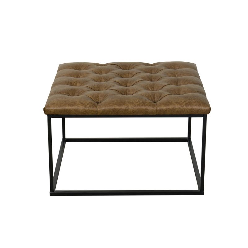 Square Metal Ottoman with Button Tufting Faux Leather Light Brown - HomePop, 5 of 9