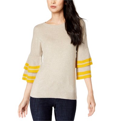 I.N.C International Concepts Womens Tiered Sleeve Pullover Sweater, Beige, Large