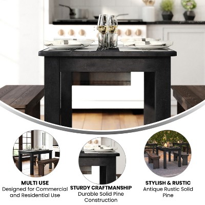 Black Rectangular Solid Pine Farmhouse Dining Table