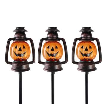 Northlight 16.5" Halloween Flickering Pumpkin Lantern Pathway Markers 3ct - Orange/Black