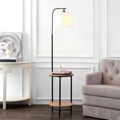 Henley Black Adjustable Floor Lamp with Shelves and White Shade
