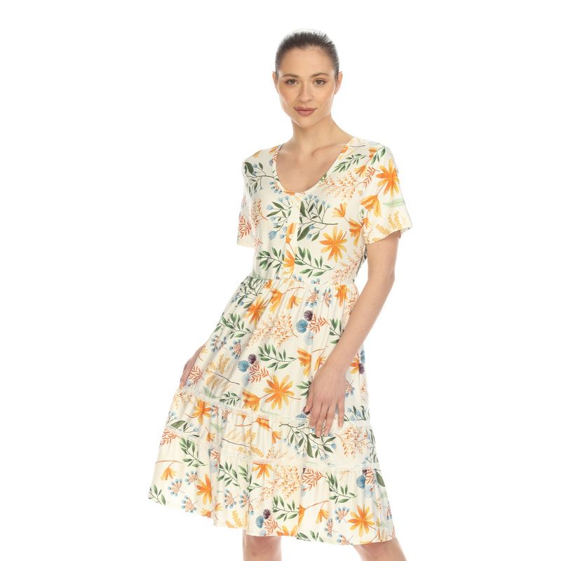 Women's Floral Short Sleeve Knee Length Dress, 1 of 7