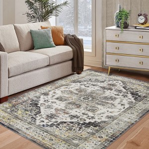 Washable Vintage Area Rug 6x9 Boho Chic Medallion Distressed Design Non-Shedding Easy Care Ideal for Living Room Bedroom Kitchen Office - 1 of 4