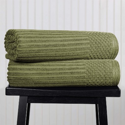 Sage Cotton Ribbed and Checkered Oversized Towel Set