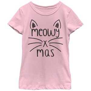 Girl's Lost Gods Christmas Cat Meowy T-Shirt - 1 of 3
