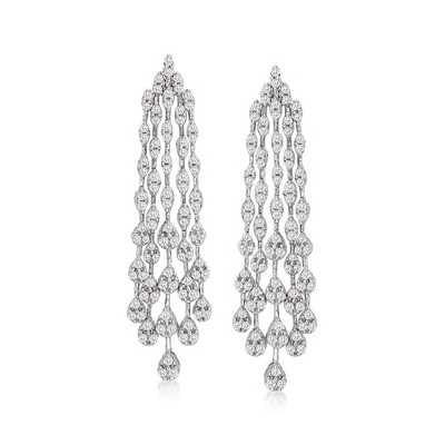 Ross-Simons 1.55 ct. t.w. Diamond Cluster Drop Earrings in 14kt White Gold