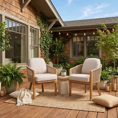 thumbnail image 2 of Acacia Wood Patio Dining Chairs Set Of 2 - Stackable Outdoor Chairs With Removable Cushions 2 of 5
