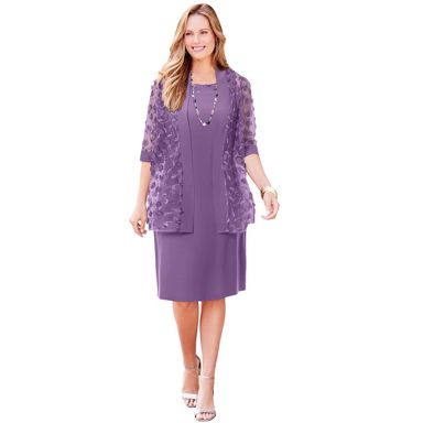Catherines Floral Mesh Jacket Dress - 32 W, Dusty Violet : Target