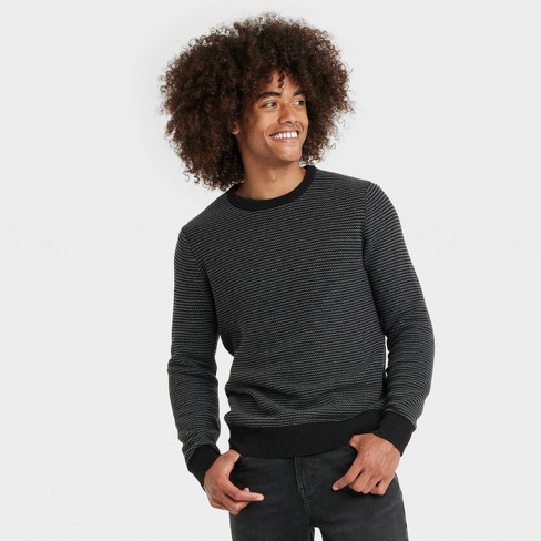Men's Striped Crewneck Pullover Sweater - Goodfellow u0026 Co™ Black S : Target