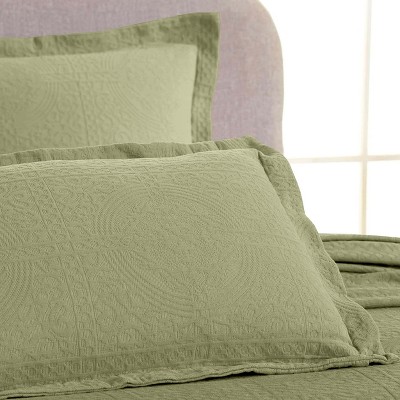 Blue Nile Mills 100% Cotton Bedspread Set Jacquard Medallion Coverlet, Lightweight All-Season Textured Bedding, Queen, Sage — фото 5