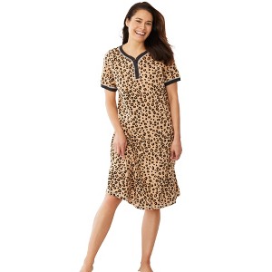 Dreams & Co. Plus Size Short Henley Sleepshirt - 1 of 4