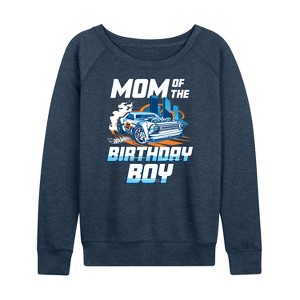 Women's - Hot Wheels - Mom Of Birthday Boy Lightweight French Terry Wide Neck Long Sleeve Shirt - 1 of 4
