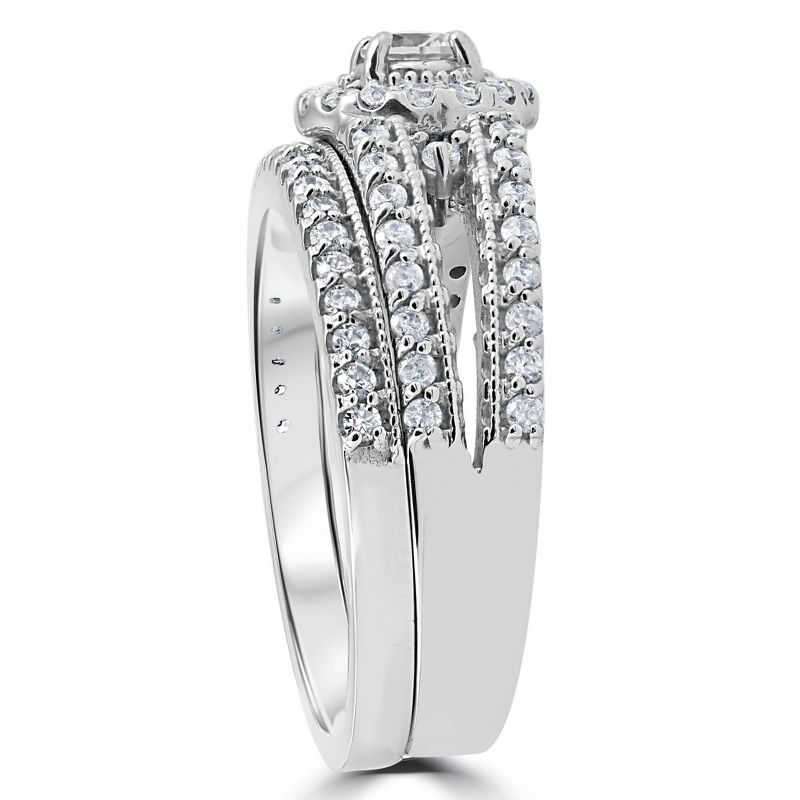 Pompeii3 1 Carat Vintage Halo Diamond Engagement Wedding Ring Set 14K White Gold, 3 of 6