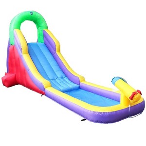 Pogo Bounce House Backyard Kids Home Rainbow Water Park Inflatable Water Slide with Splash Pool - 1 of 4