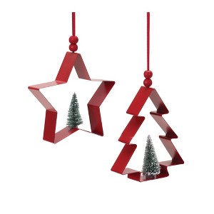 Metal and Clay Dough Star and Tree Ornament Set – Red & Green – 4.75 in – Set of 6 – By Melrose - 1 of 4
