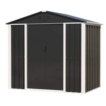 AOBABO Metal 6' x 4' Outdoor Utility Tool Storage Shed with Roof Slope Design, Door and Lock for Backyards, Gardens, Patios and Lawns, Black