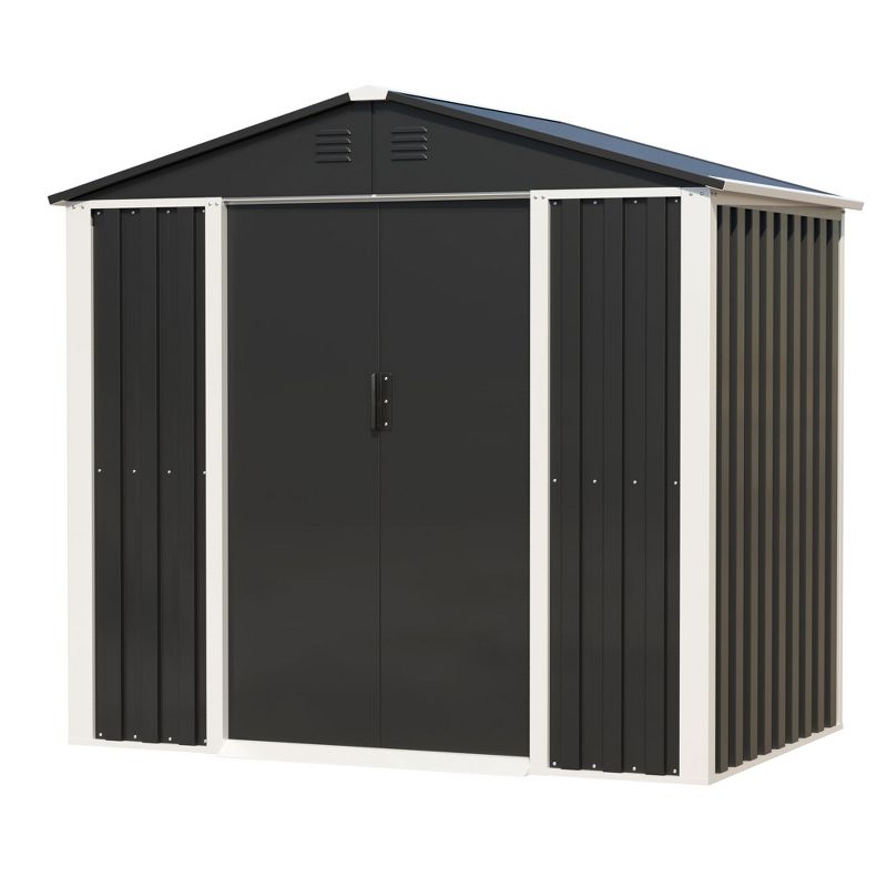 AOBABO Metal 6' x 4' Outdoor Utility Tool Storage Shed with Roof Slope Design, Door and Lock for Backyards, Gardens, Patios and Lawns, Black, 1 of 9