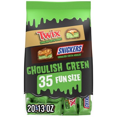 Snickers, Twix Halloween Ghoulish Green Chocolate Candy Fun Size Assortment - 20.13oz/35ct