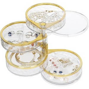 HTUTWOO 4-Layers Rotatable Jewelry Organizer Storage Box, Clear Jewelry Holder Case for Ring Earring Necklaces Bracelets Makeup Hair Accessories - 1 of 4