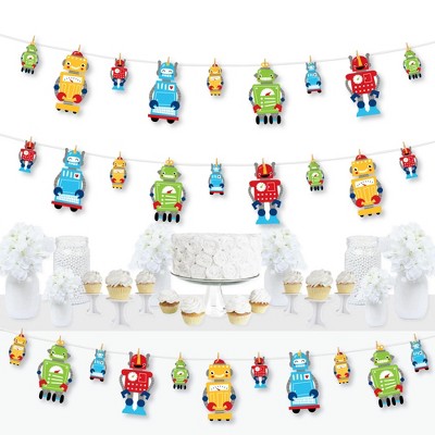 Big Dot of Happiness Gear Up Robots - Birthday Party or Baby Shower DIY Decorations - Clothespin Garland Banner - 44 Pieces