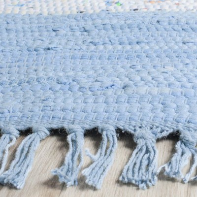 Ivory and Turquoise Striped Cotton 4' x 6' Handmade Rug