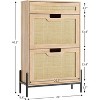 Jojoka 2-Drawer Flip Shoe Cabinet with Adjustable Shelves and Rattan Front for Entryway Storage Organizer - 2 of 4