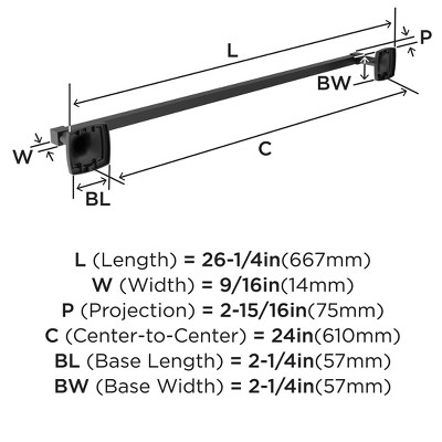 24-inch Matte Black Aluminum Wall Mounted Towel Bar
