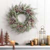 Puleo 24" Pre-Lit Artificial Flocked Wreath Adorned with Pinecones and Red Berries - 2 of 4