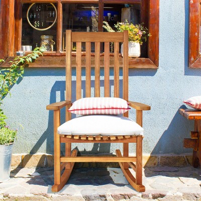 Teak Acacia Wood High Back Rocking Chair with Arms