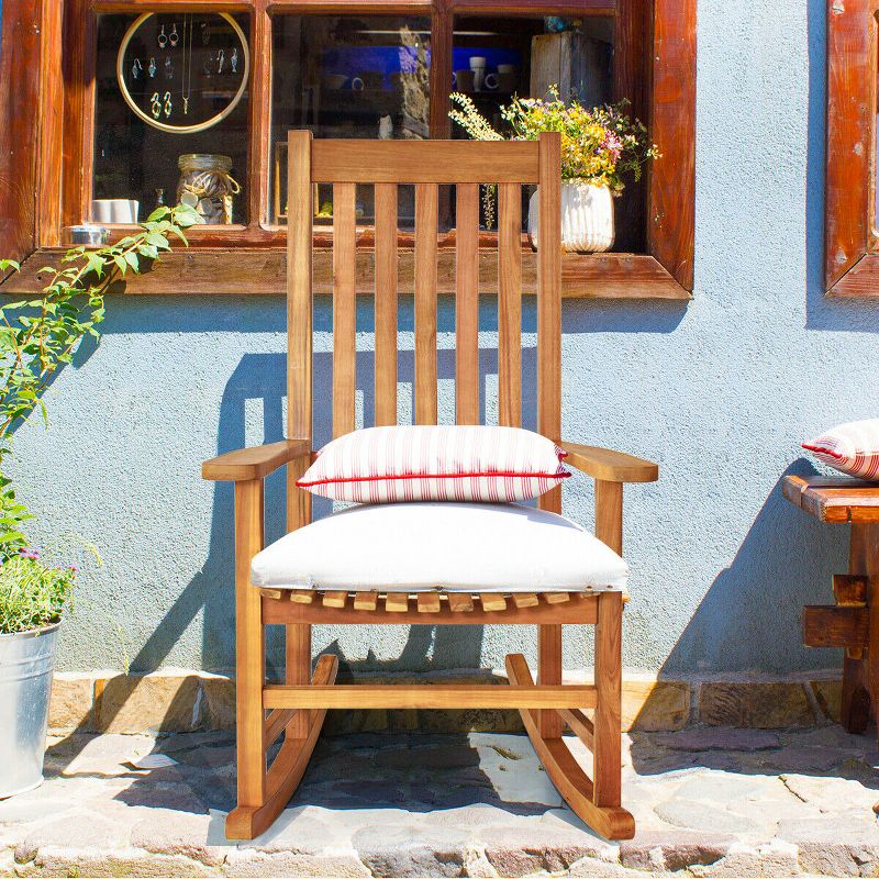 Costway Wooden Rocking Chair Porch Rocker High Back Garden Seat For Indoor Outdoor, 4 of 11