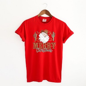 Simply Sage Market Women's Cactus Western Santa Short Sleeve Garment Dyed Tee - 1 of 3