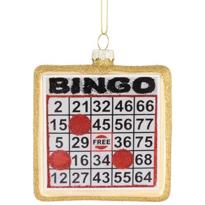 Northlight 3.5" Golden Bingo Card Glittered Glass Christmas Hanging Ornament