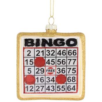 Northlight 3.5" Golden Bingo Card Glittered Glass Christmas Hanging Ornament