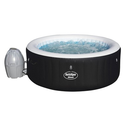 Bestway SaluSpa Miami 4-Person Portable Inflatable Round Outdoor Hot Tub Spa Jacuzzi with 120 Massage Air Jets, Pump, & Integrated Filter, Black