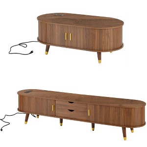 CLIHOME Wooden Farmhouse TV Stand & Coffee Table Set with Charging Station, Oval Fluted Media Console for TVs up to 80 - 1 of 4