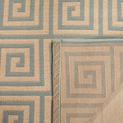 Aqua Blue Geometric Flat Woven Synthetic Area Rug 59"