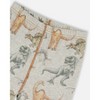 Deux par Deux Boy Organic Cotton Two-Piece Short Sleeve Top and Pant Pajama Set Dinosaur on Mottled and Tan Background - 3 of 3