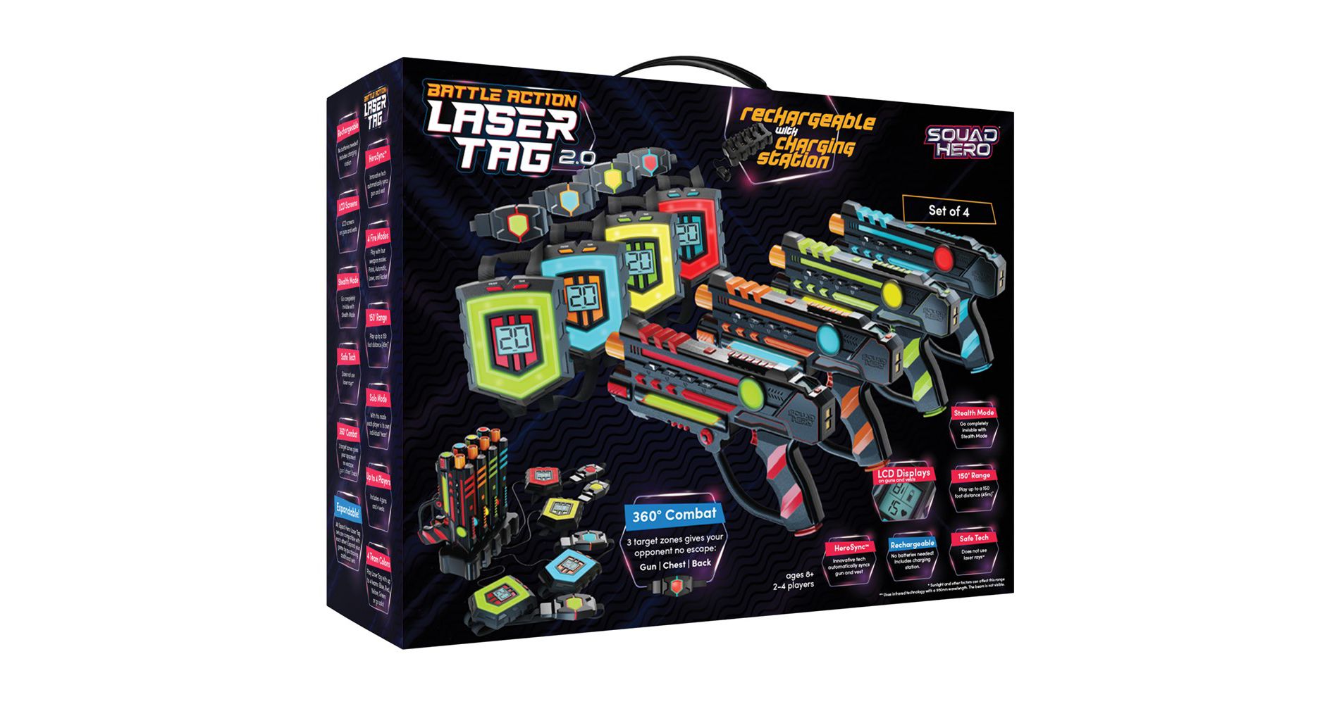 Squad Hero Rechargeable Laser Tag Toy Gift - 4 Blasters & Vests - Ages 8+, Birthday Gifts for Boys