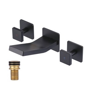 WOWOW Modern Double Handle Wall Mounted Bathroom Faucet with Waterfall Spout - 1 of 4