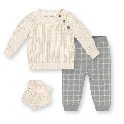 Image of Hope & Henry Layette Baby Organic Chunky Pullover, Legging, and Booties Sweater Set, Infant