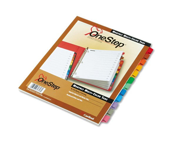 Cardinal&#174; Traditional OneStep Index System, 12 Tab, Jan-Dec, Letter, Assorted, 12/Set