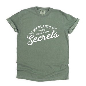 Simply Sage Market Women's My Plants Kknow All My Secrets Short Sleeve Garment Dyed Tee - 1 of 4