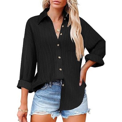 Zeagoo Womens Button Down Shirts Long Sleeve Dress Shirt Textured Collared Work Blouse Dressy Casual Tops with Pocket